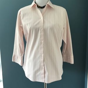 Eddie Bauer Pink Striped Button Down Blouse Large